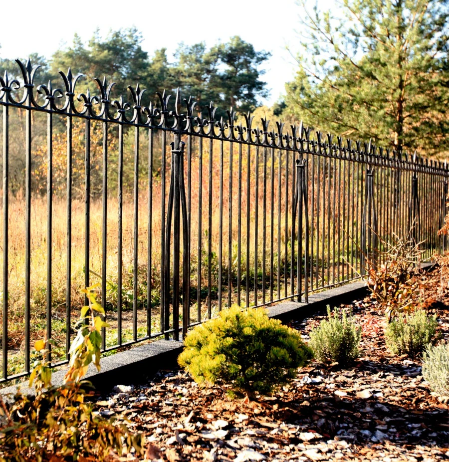 Private residence. Gates with wickets, fence, balcony railings.
