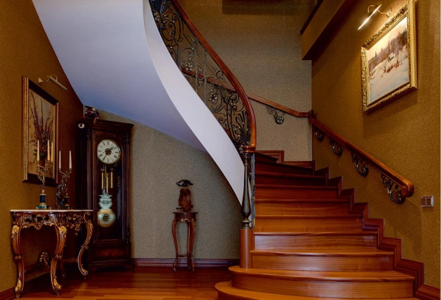 Private residence. Stairs, railings, balcony.