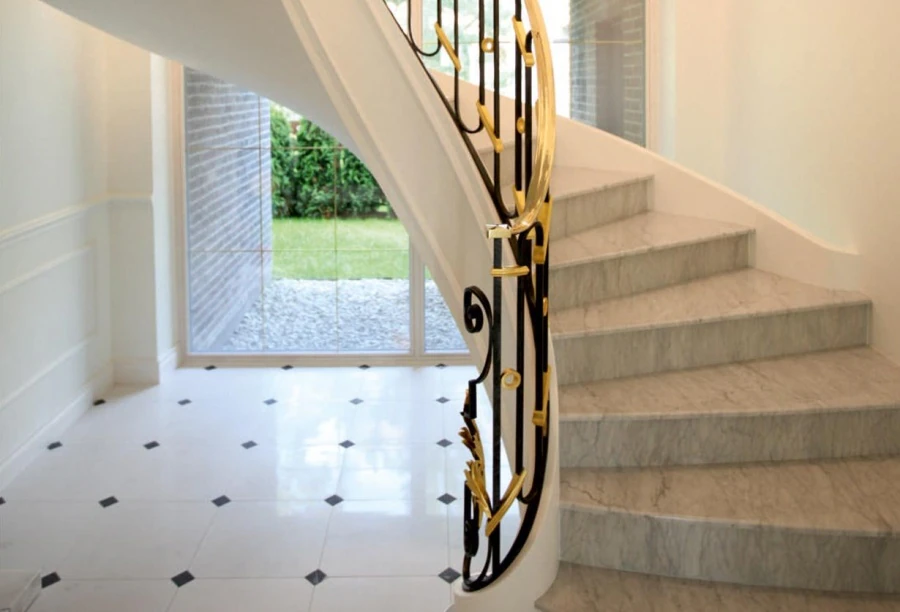 Private residence. Stairs, railings, balcony.