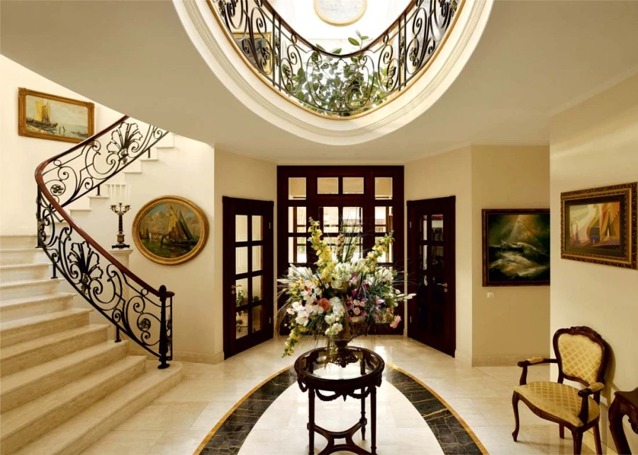 Private residence. Stairs, railings, balcony.