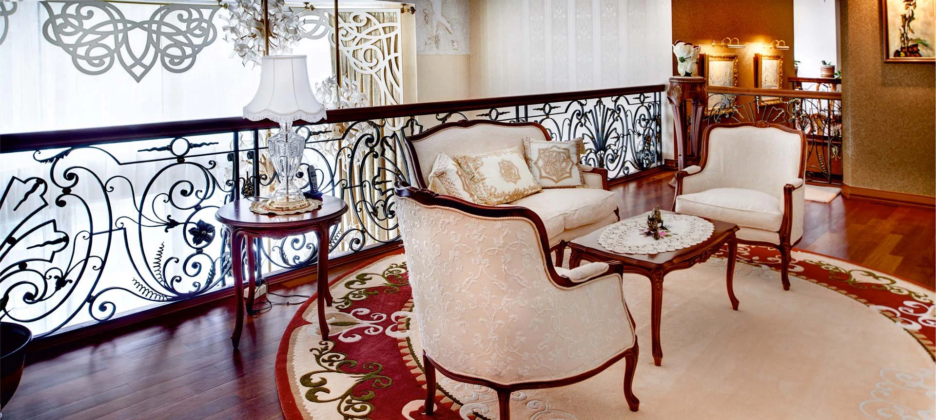 Private residence. Stairs, railings, balcony.