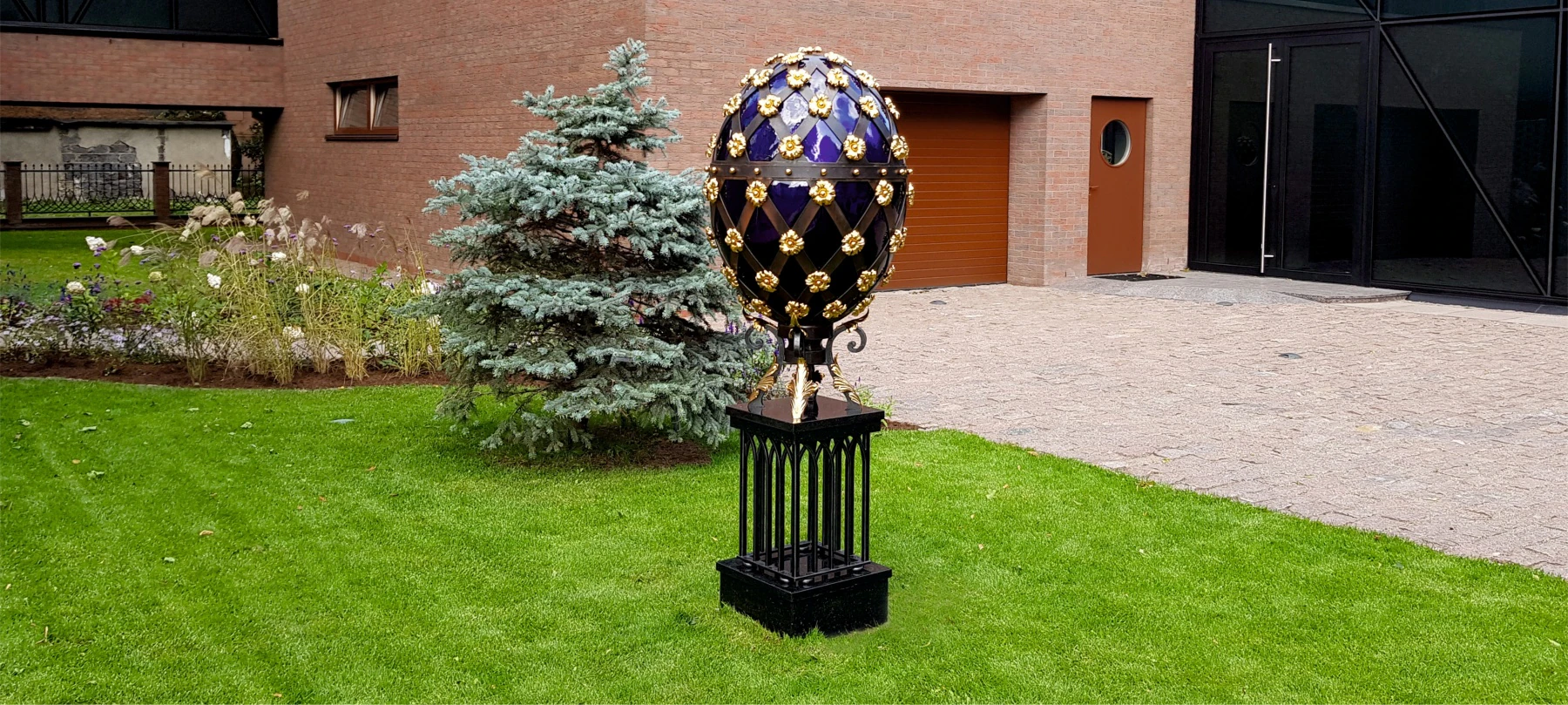 Decorative bronze and copper metal object with enamel details