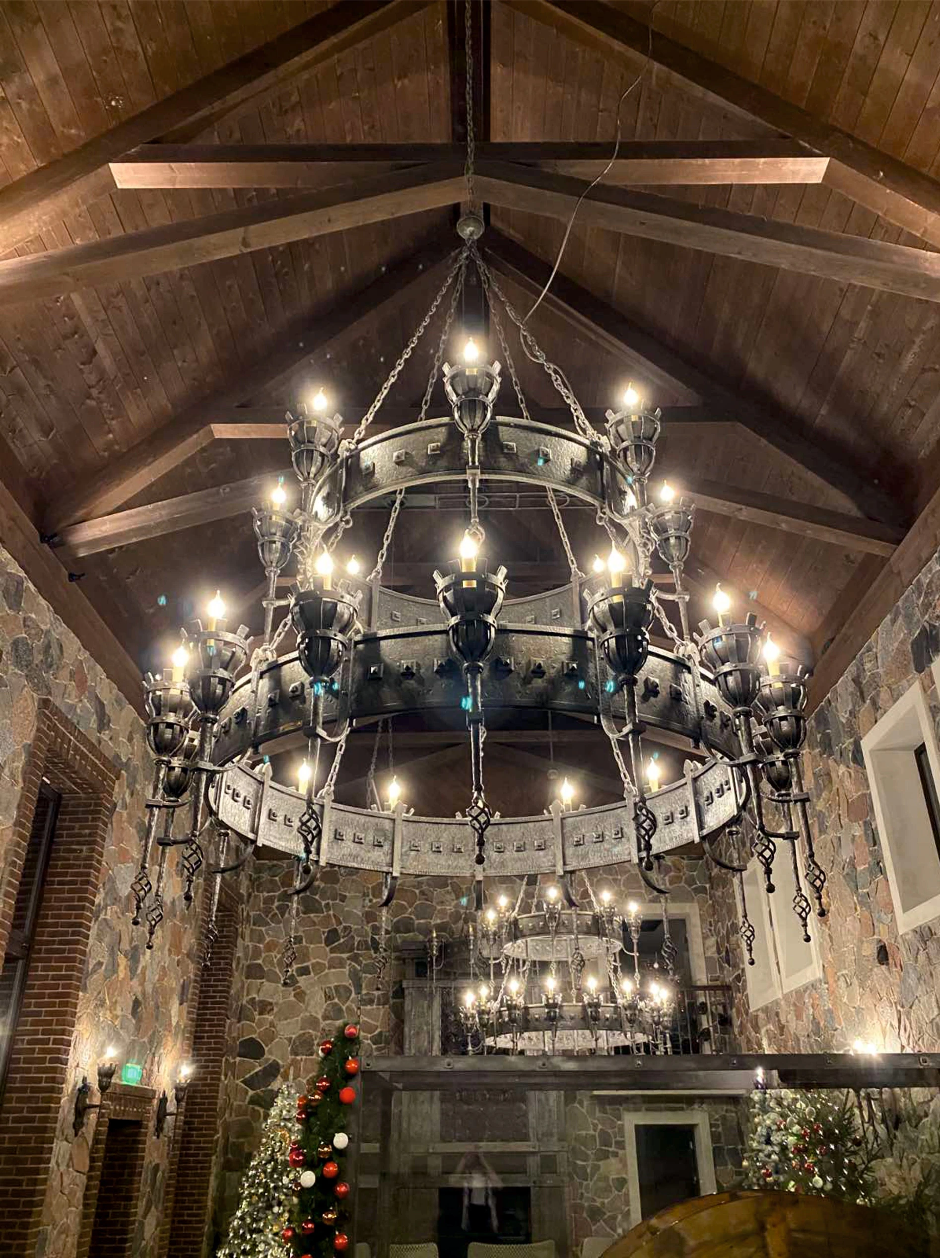 Hunting lodge. Light lamps, candleholders.