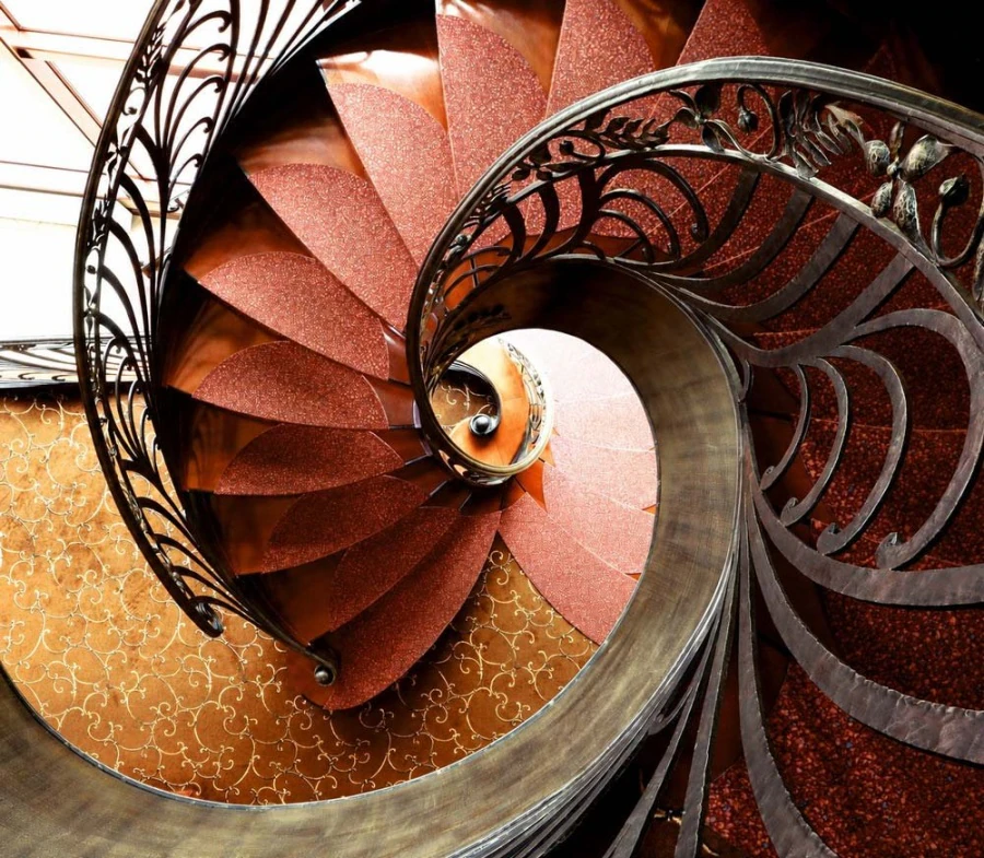 Hotel. Stair structure, stairs, railings.