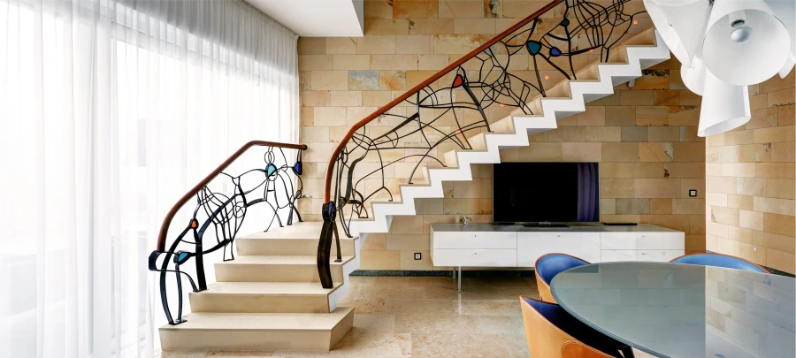 Private residence. Stair railing.